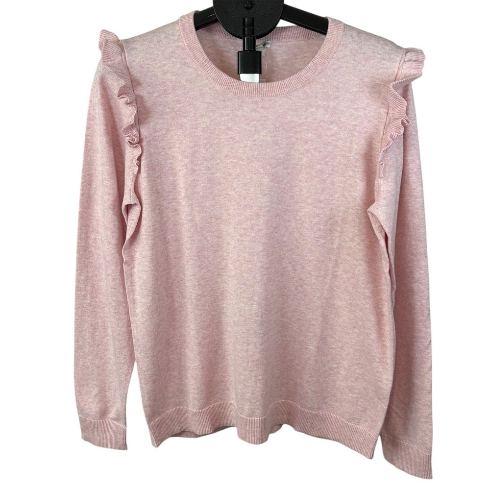 J.Crew Womens XL Pink Cotton Ruffle Shoulder Crewneck Sweater‎ Heather Pink NEW